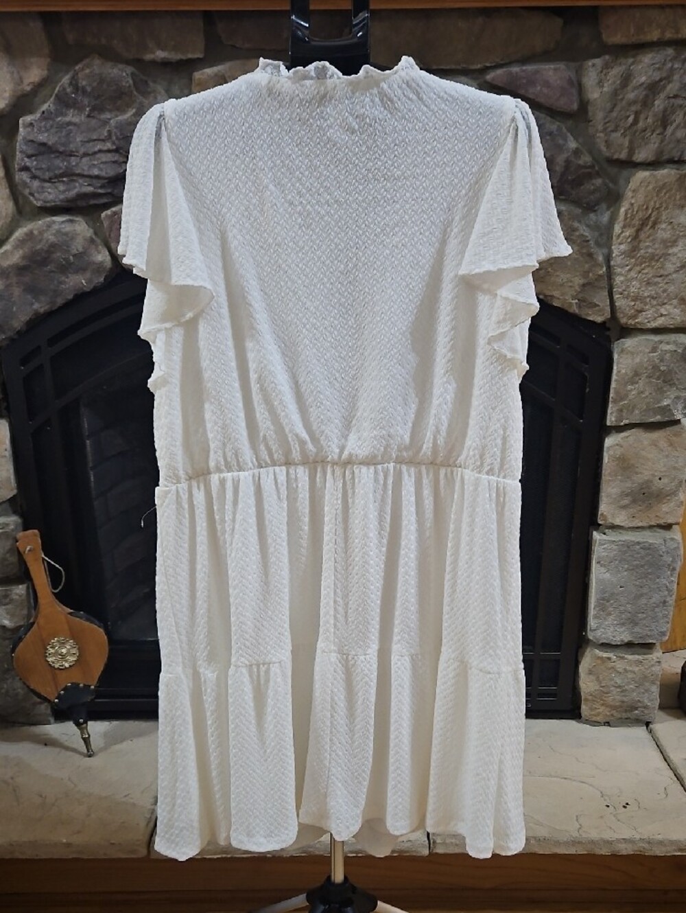 London Times White Textured V-Neck Ruffle Midi Dress - Picture 2 of 9